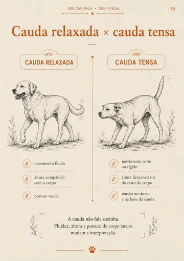 Página do guia comparando cauda relaxada e cauda tensa