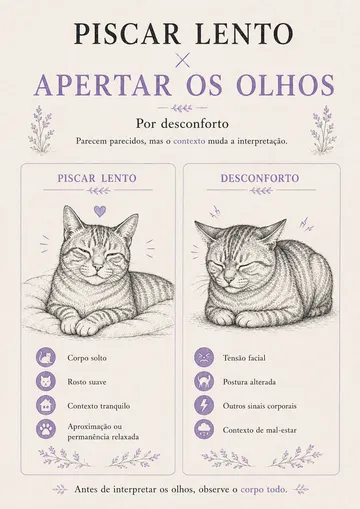 Página do guia comparando piscar lento e apertar os olhos por desconforto
